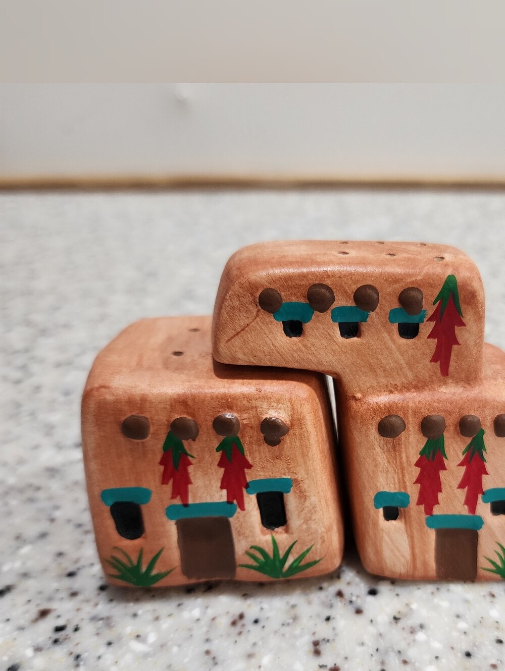 Hand Painted Ceramic Pueblo/Southwest Salt and Pepper Shaker Set